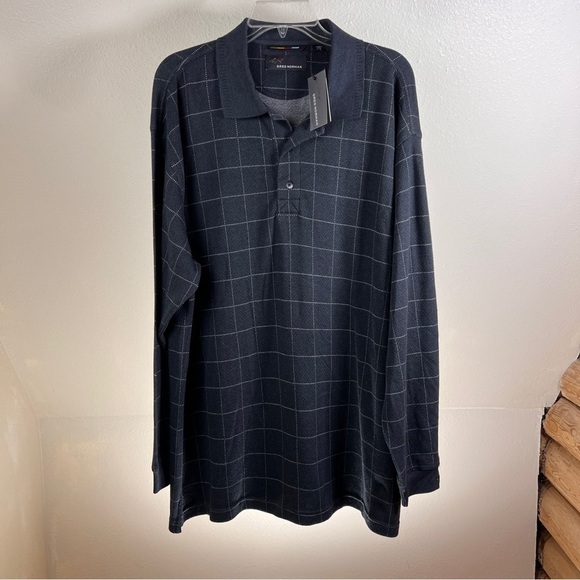 GREG NORMAN GOLF GALAXY Long Sleeve Polo with collar. NWT Size Large. Blk/White - Picture 1 of 8